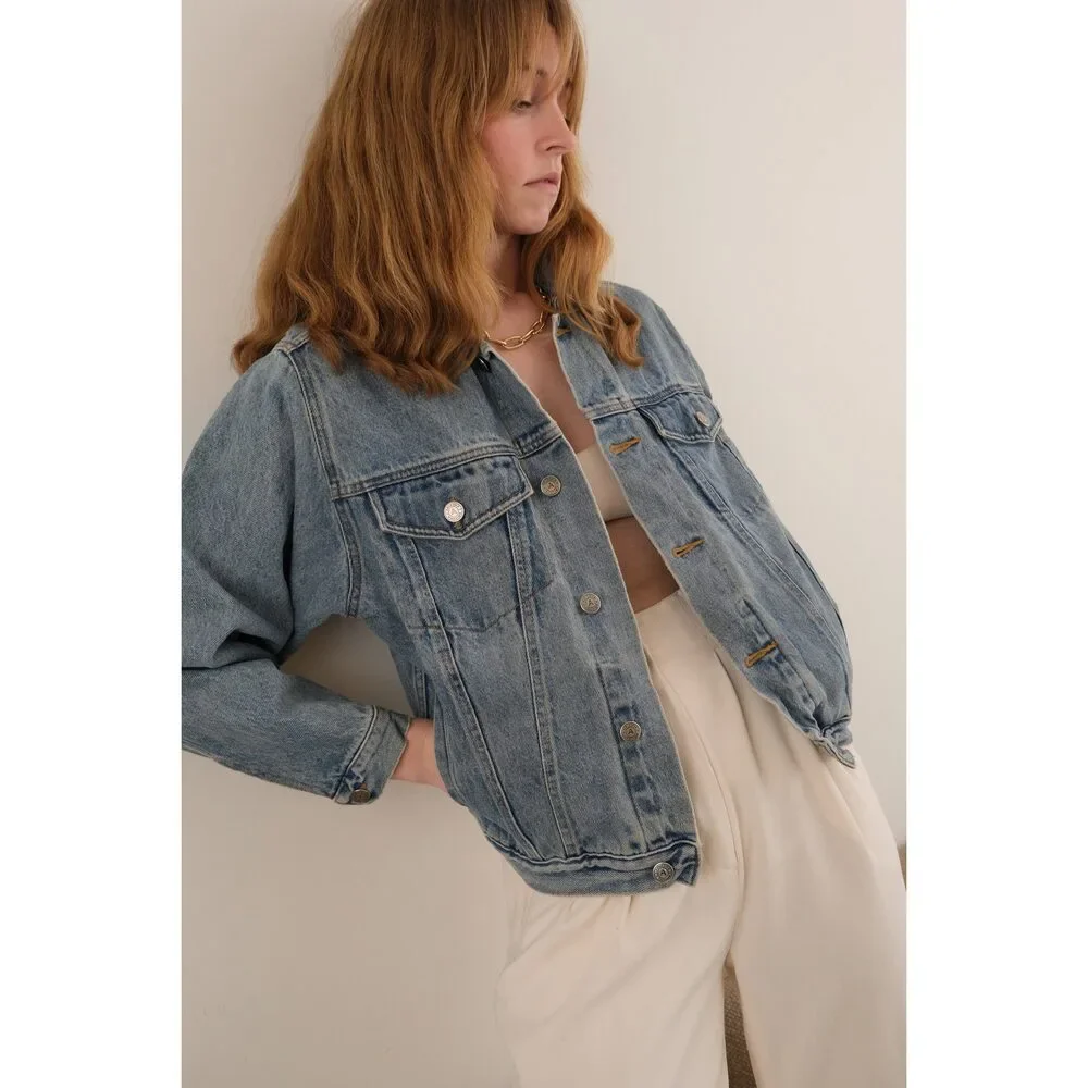 Vintage 90s Faded Medium Wash Cotton Denim Jacket - Picture 2 of 4